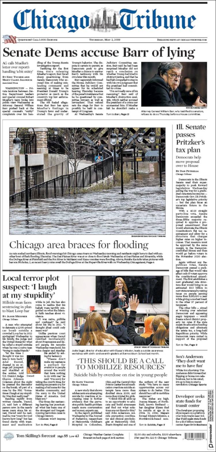 Portada de Chicago Tribune (USA)