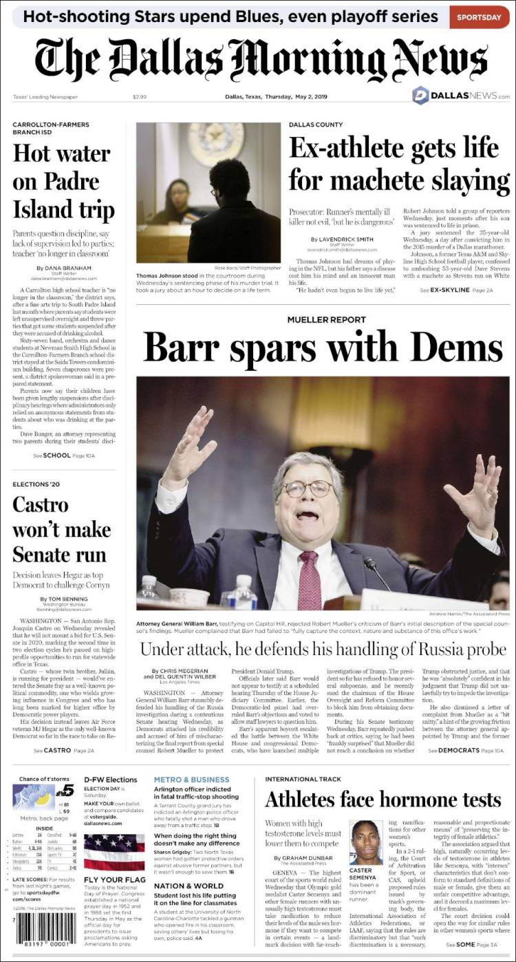 Portada de Dallas Morning News (USA)