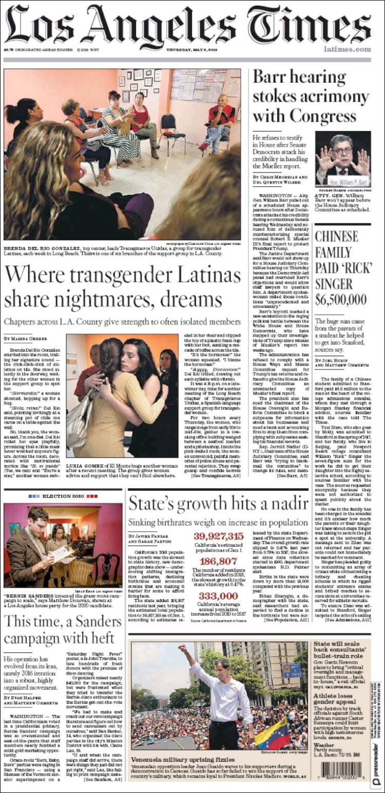 Portada de Los Angeles Times (USA)