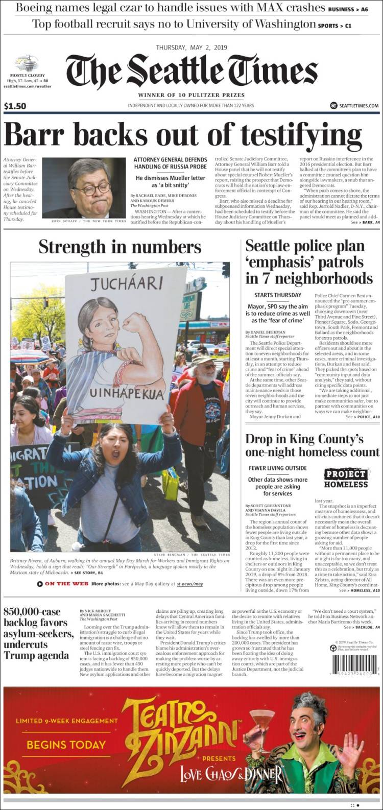 Portada de Seattle Times (USA)