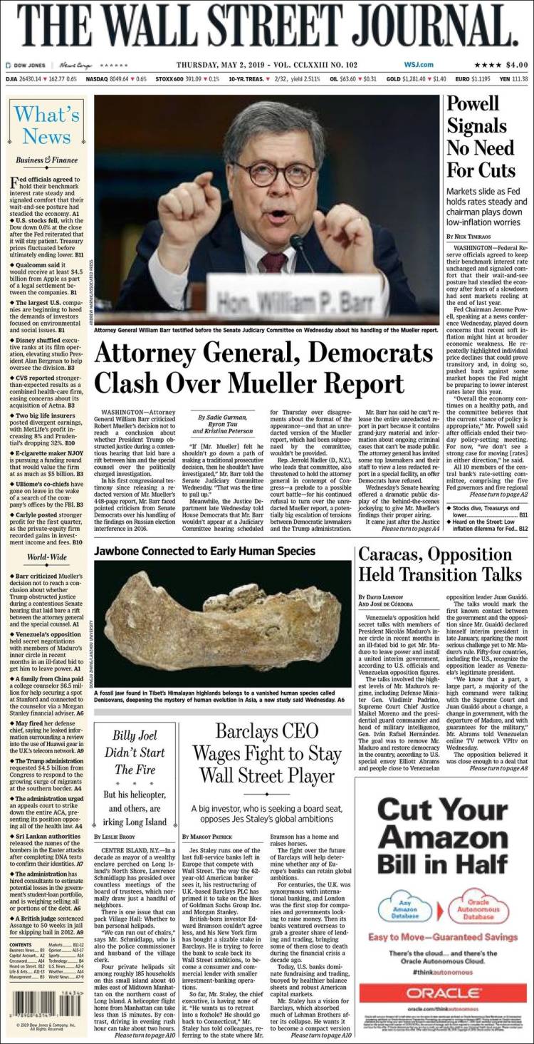 Portada de Wall Street Journal (USA)