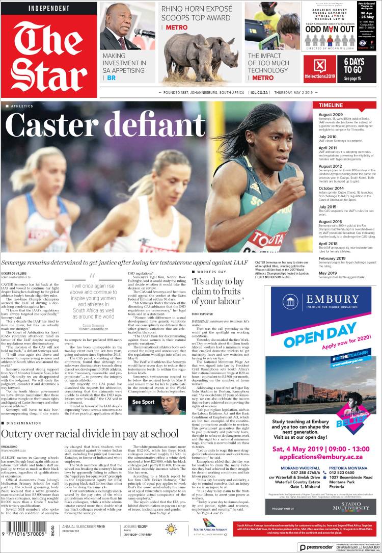 Portada de The Star (Sud&aacute;frica)