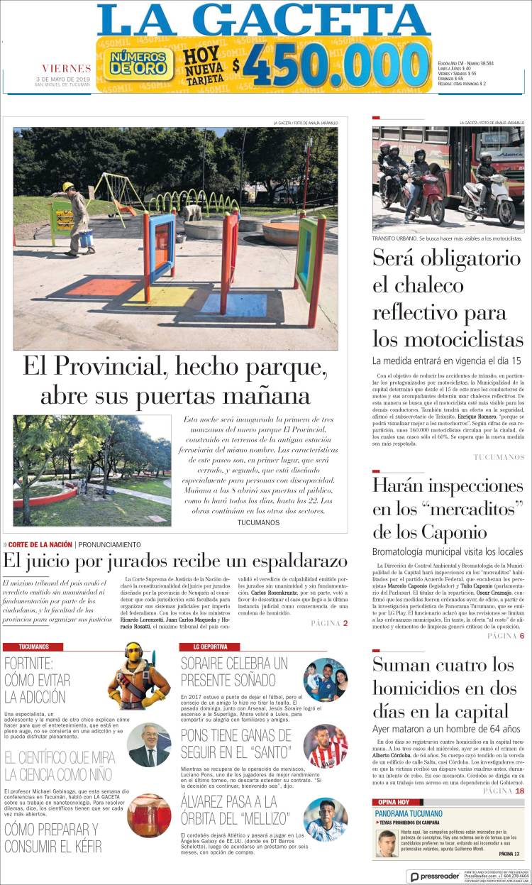 Portada de La Gaceta (Argentina)