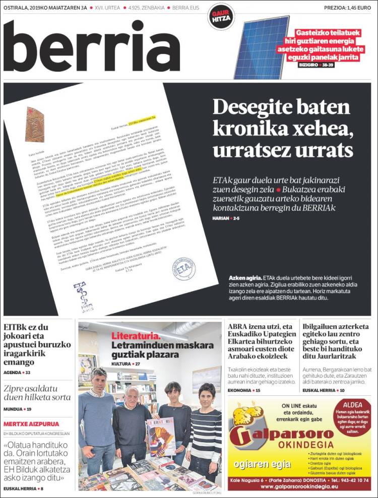 Portada de Berria (España)