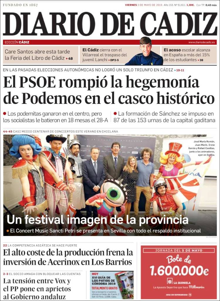 Portada de Diario de Cádiz (España)