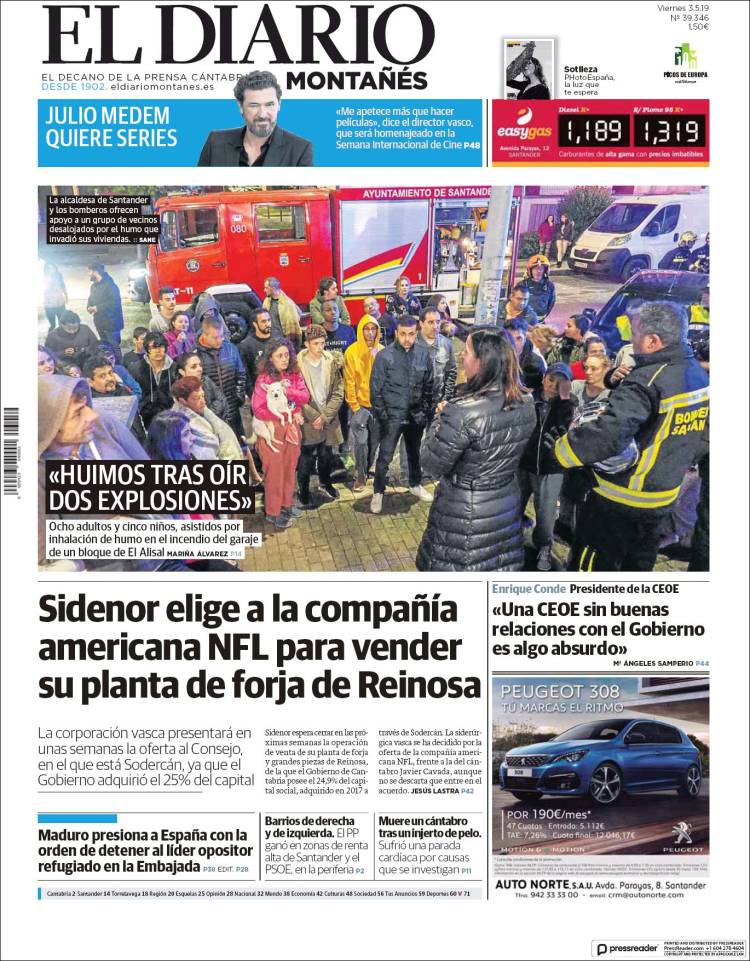 Portada de El Diario Montañés (España)