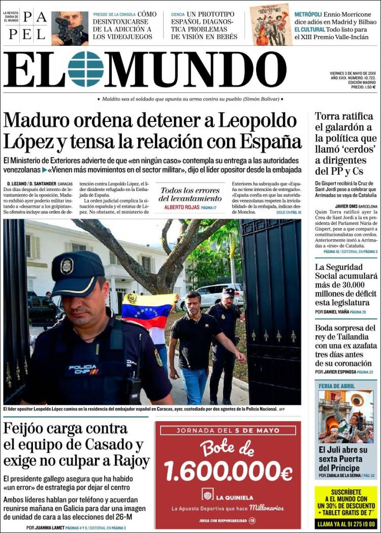 Portada de El Mundo (España)