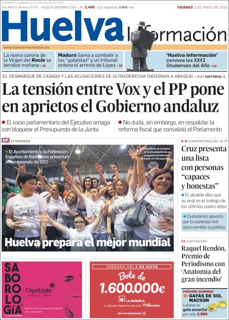 Portada de Huelva Información (España)