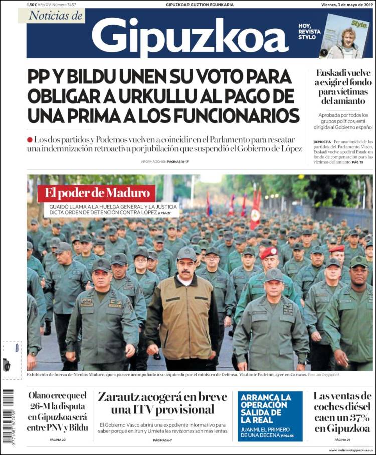 Portada de Noticias de Gipuzkoa (España)