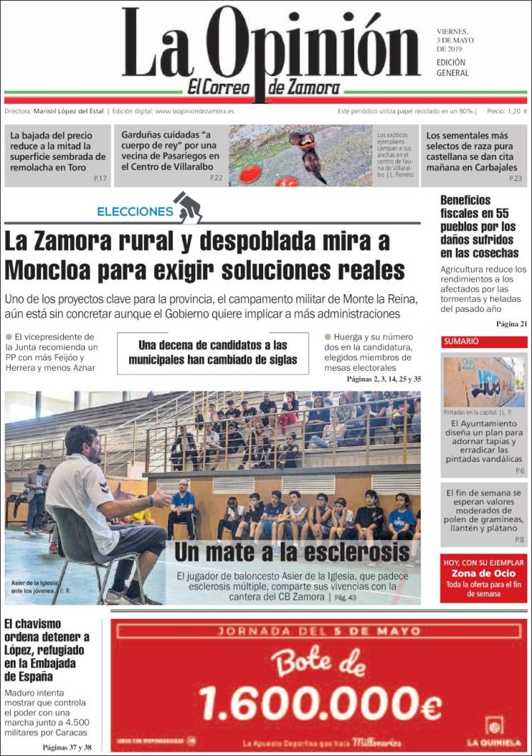 Portada de La Opinión - El Correo de Zamora (España)