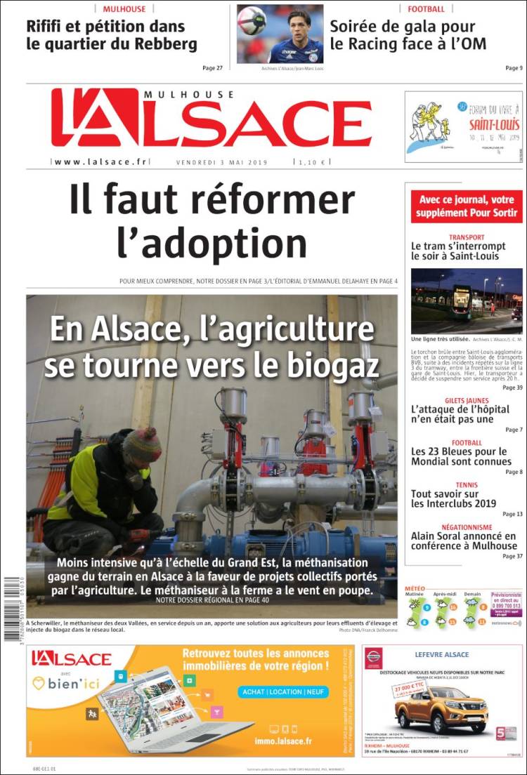 Portada de Journal L'Alsace (Francia)