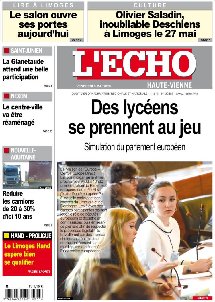 Portada de L'Echo de la Haute-Vienne (Francia)