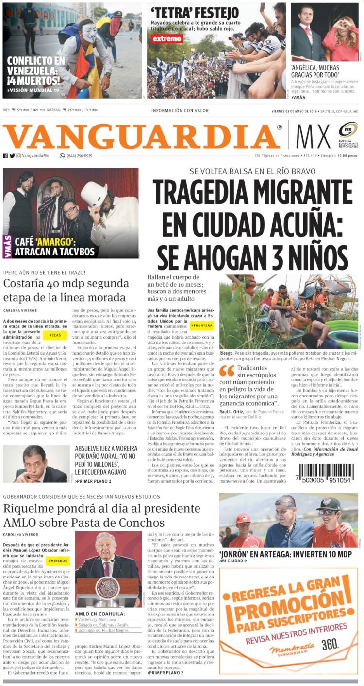 Portada de Vanguardia (México)