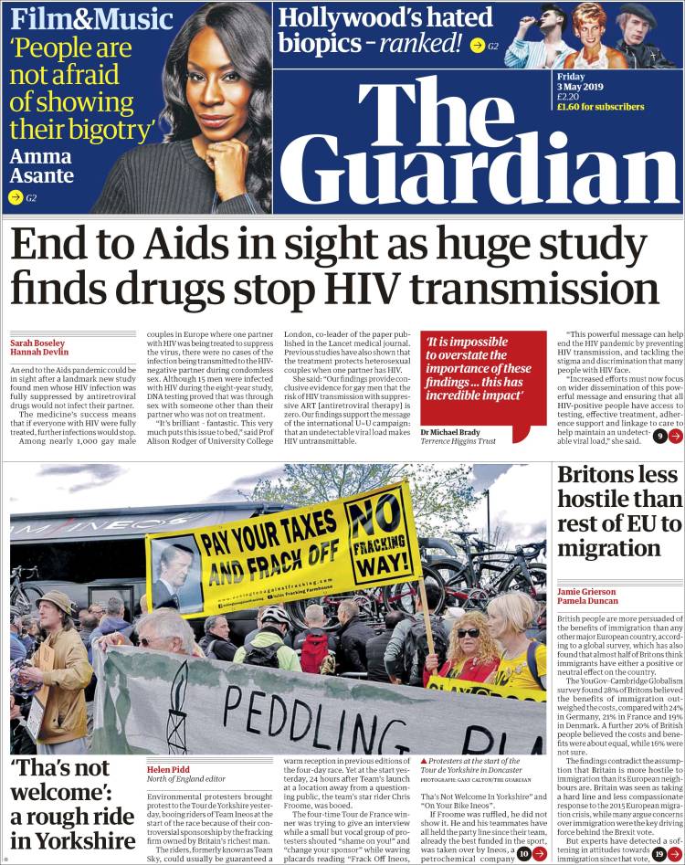 Portada de The Guardian (Reino Unido)