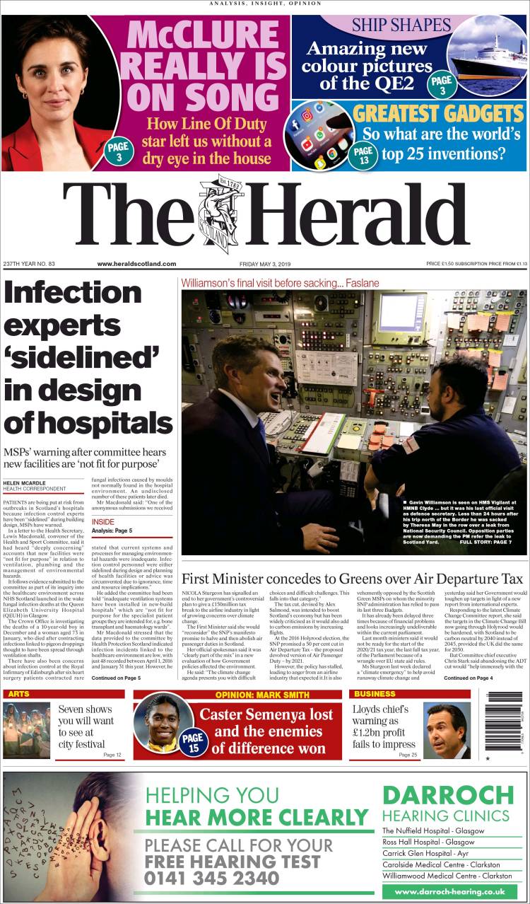 Portada de The Herald (Reino Unido)