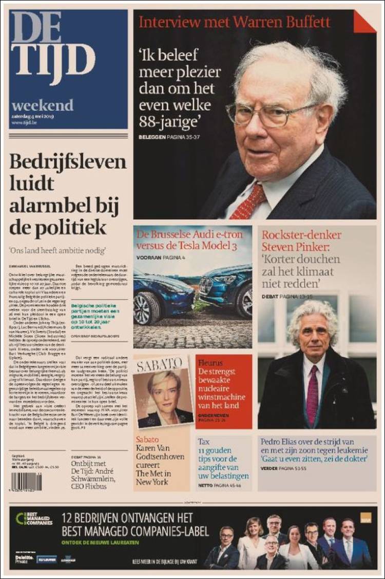 Portada de De Tijd (B&eacute;lgica)