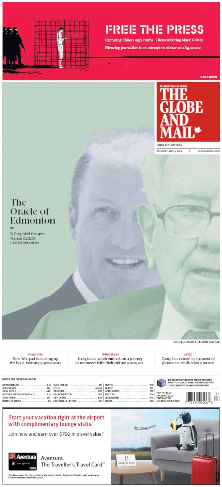 Portada de The Globe and Mail (Canadá)