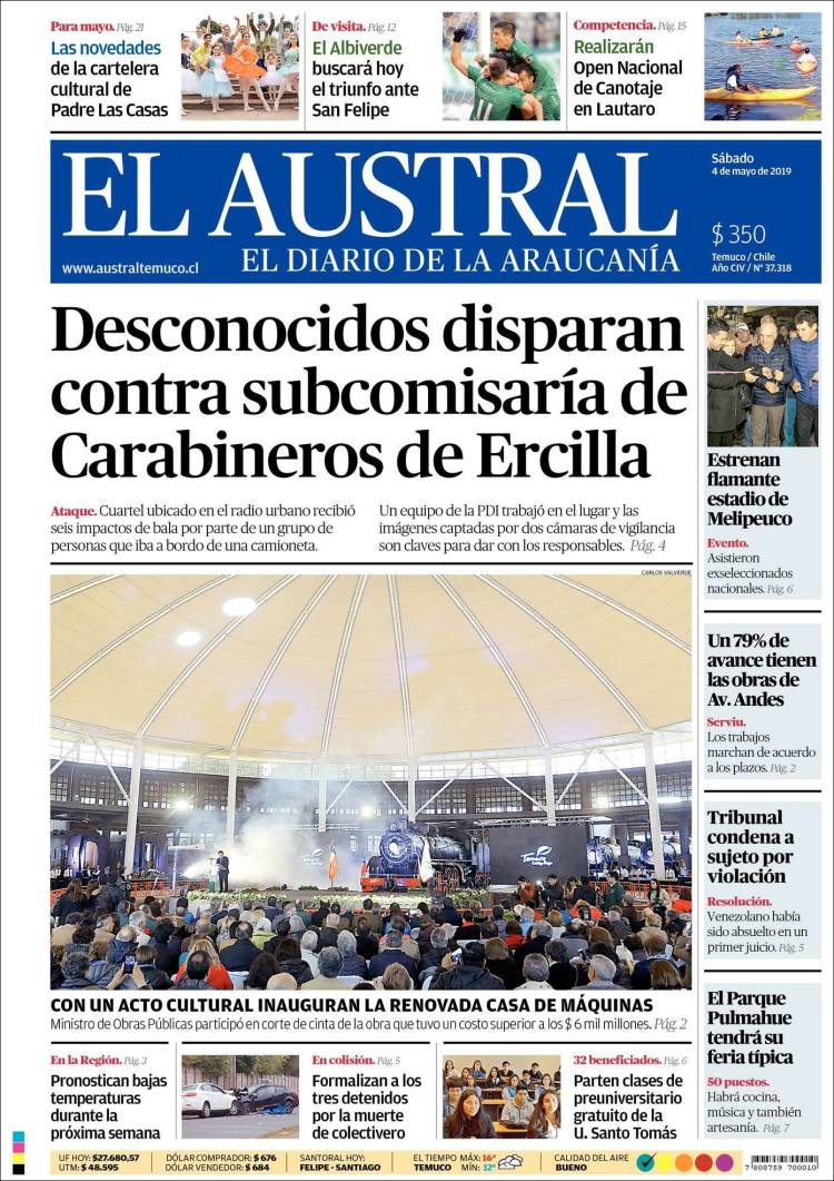 Portada de El Austral de Temuco (Chile)