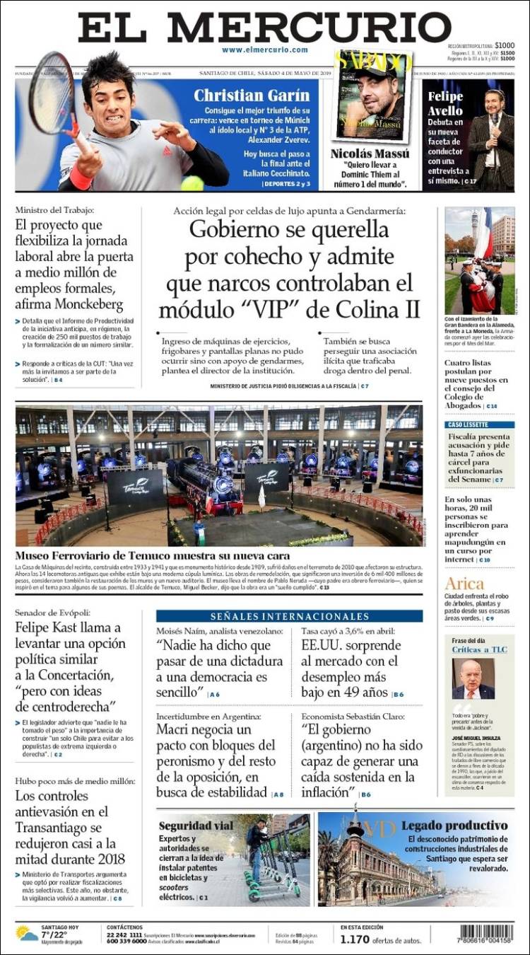 Portada de El Mercurio (Chile)