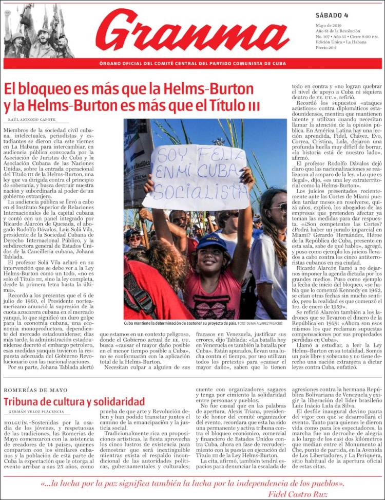 Portada de Granma (Cuba)