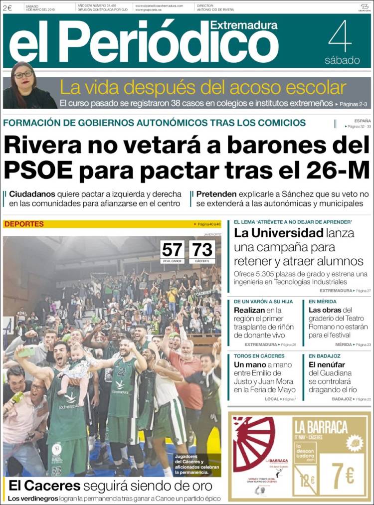 Portada de El Periódico de Extremadura (Espa&ntilde;a)