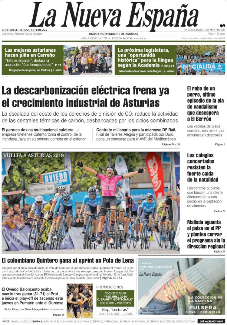 Portada de La Nueva España (Espa&ntilde;a)