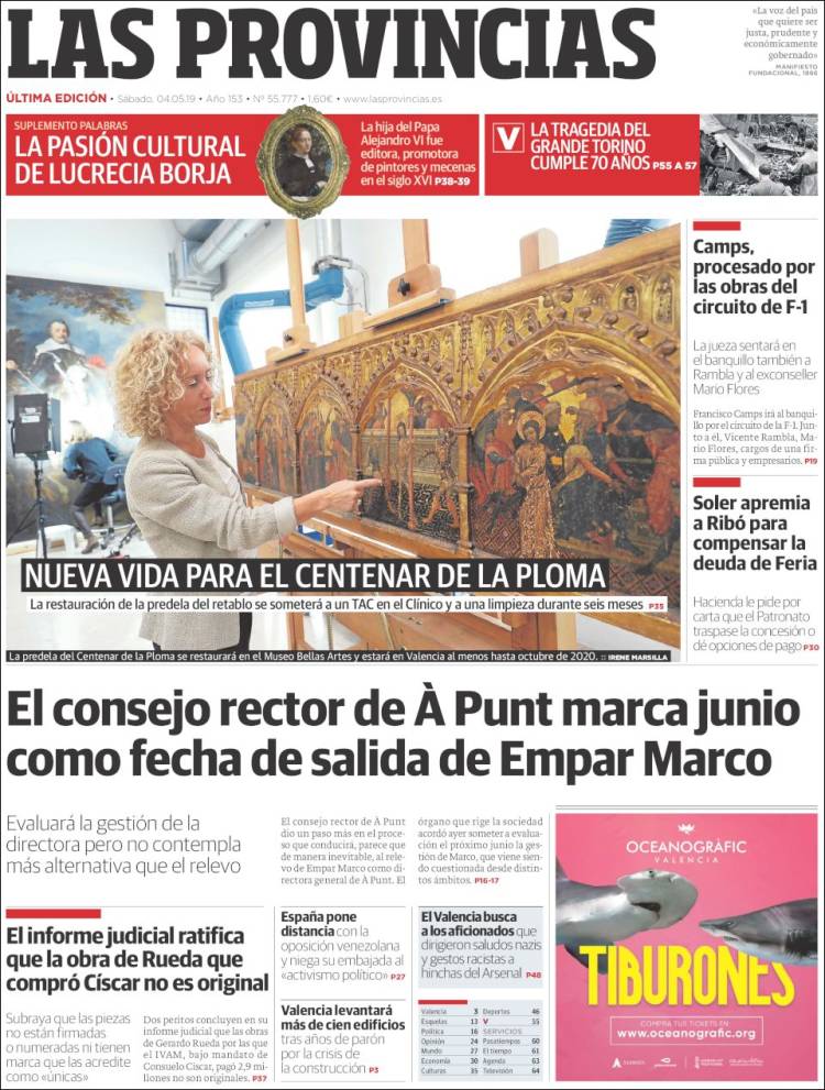 Portada de Las Provincias (Espa&ntilde;a)
