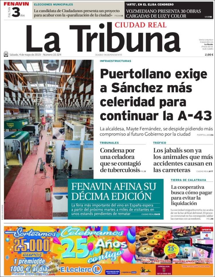 Portada de La Tribuna de Ciudad Real (Espa&ntilde;a)