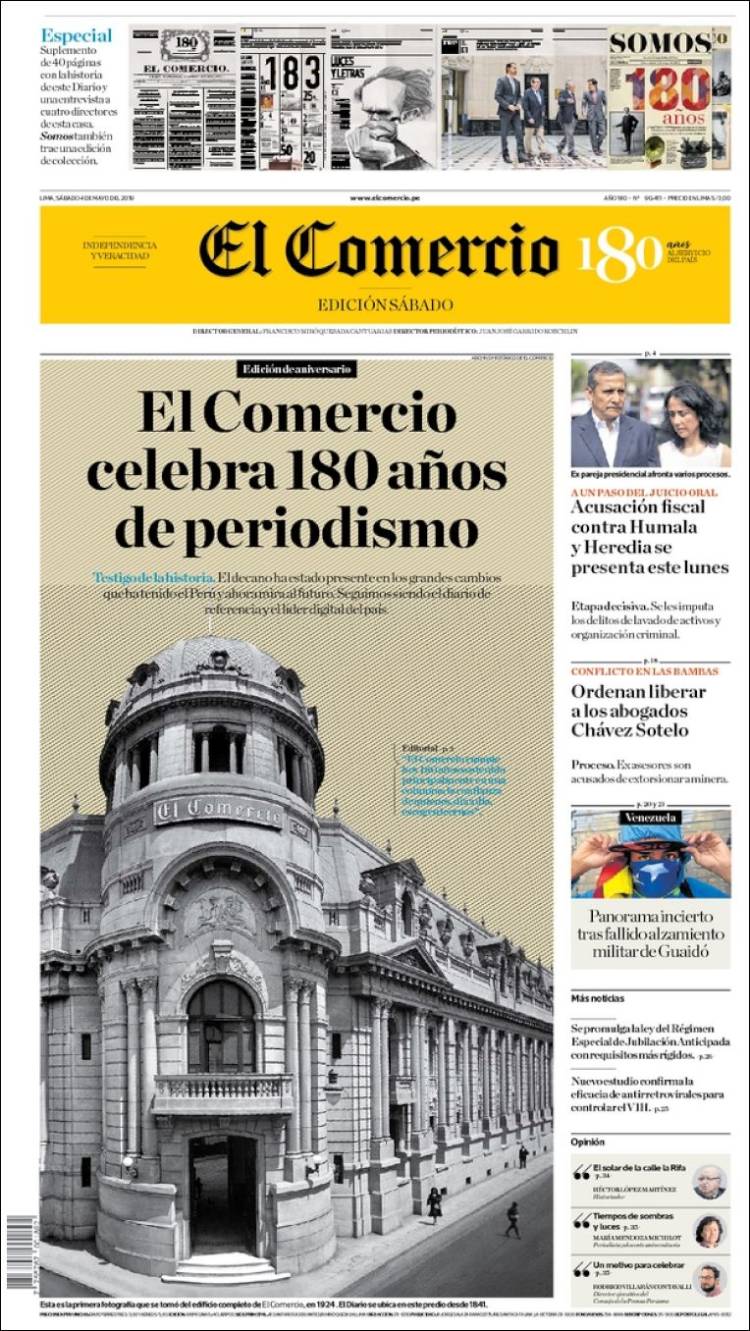 Portada de El Comercio (Per&uacute;)