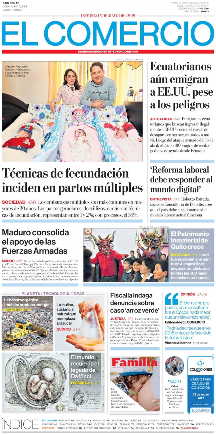 Portada de El Comercio (Ecuador)