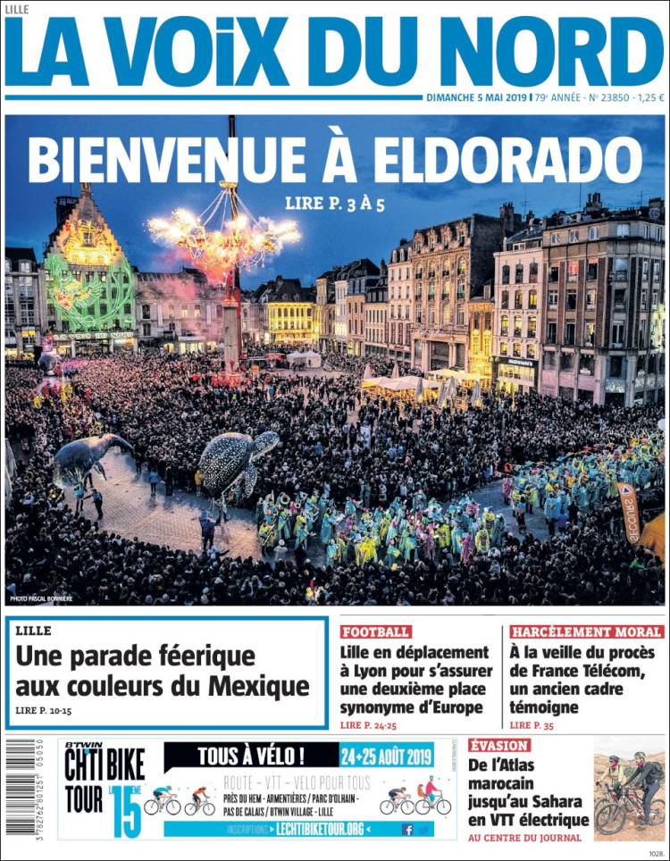 Journal La Voix du Nord (France). Les Unes des journaux de France ...