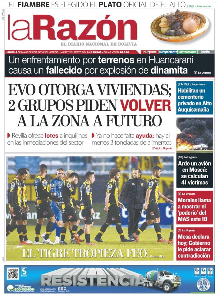 Portada de La Razón (Bolivia)