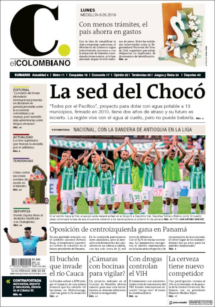 Portada de El Colombiano (Colombia)