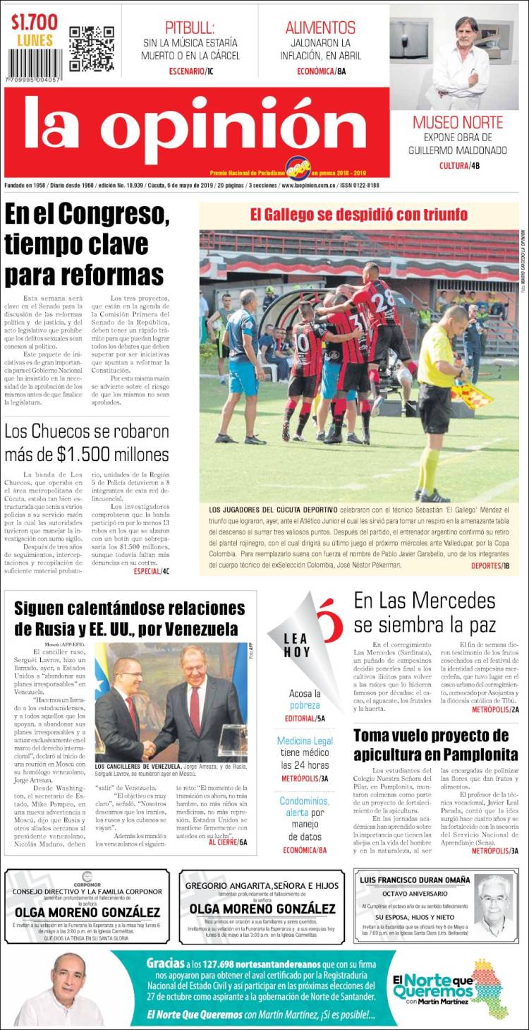 Portada de Diario La Opinion (Colombia)