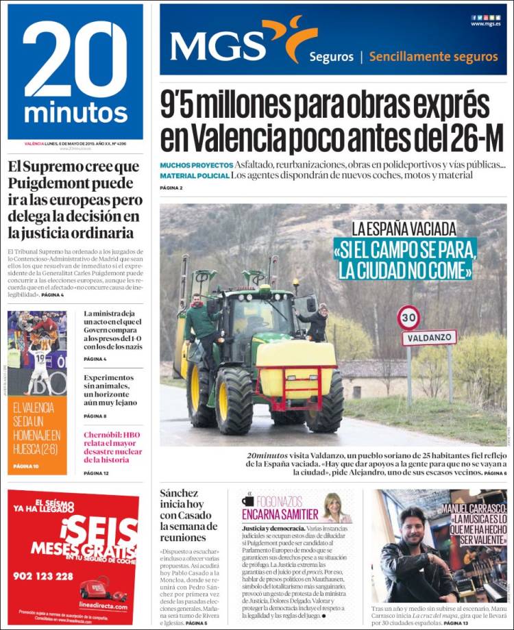 Portada de 20 Minutos - Valencia (España)