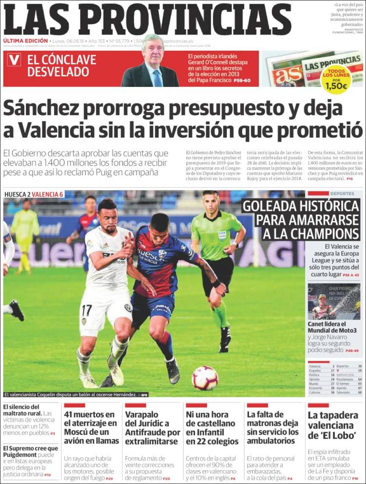 Portada de Las Provincias (España)