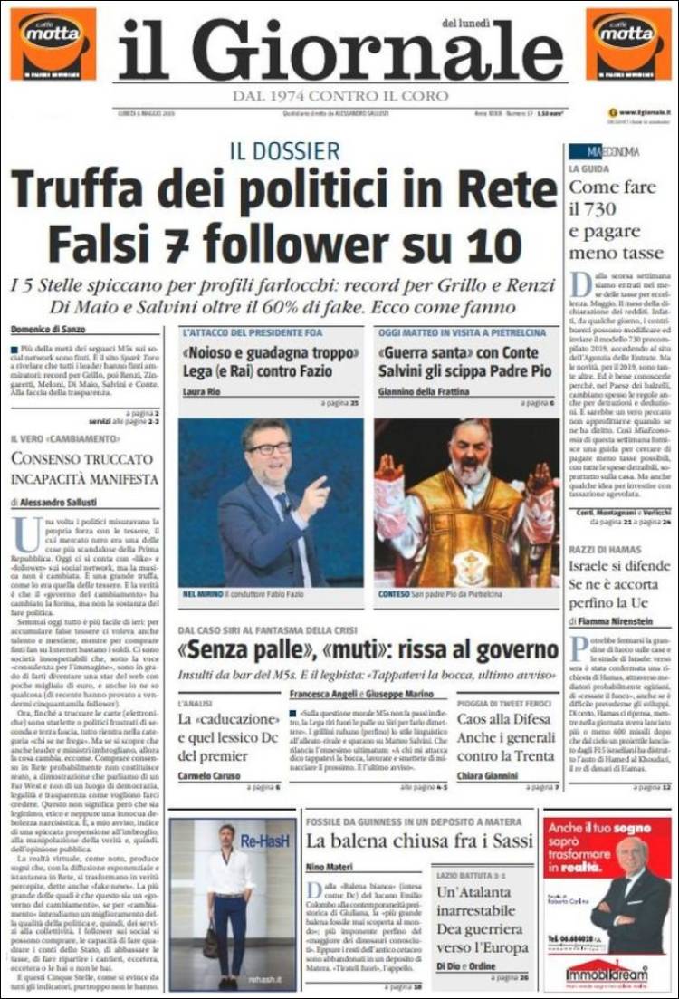 Portada de il Giornale (Italia)