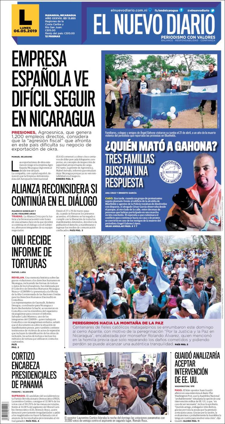 Portada de El Nuevo Diario (Nicaragua)