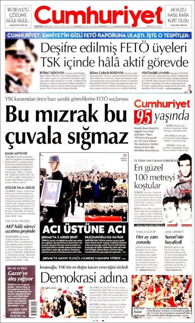 Portada de Cumhuriyet (Turqu&iacute;a)