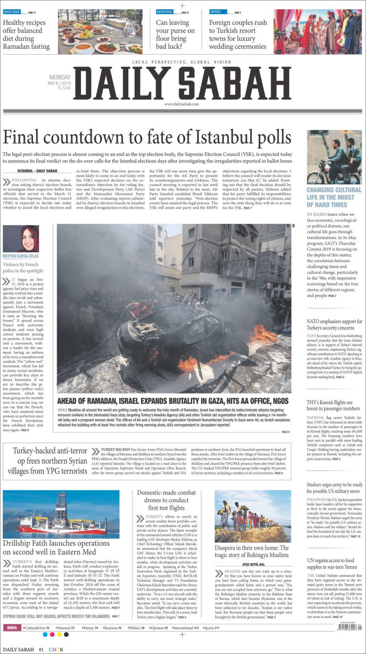 Portada de Daily Sabah (Turqu&iacute;a)