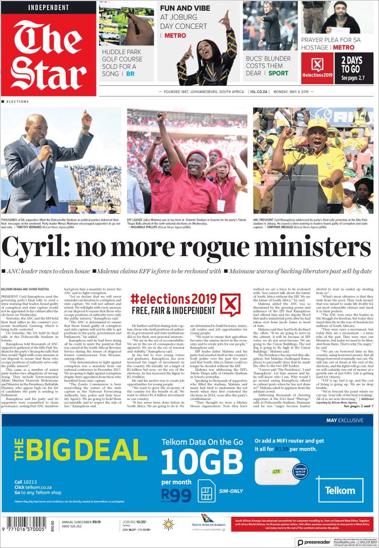 Portada de The Star (Afrique du Sud)