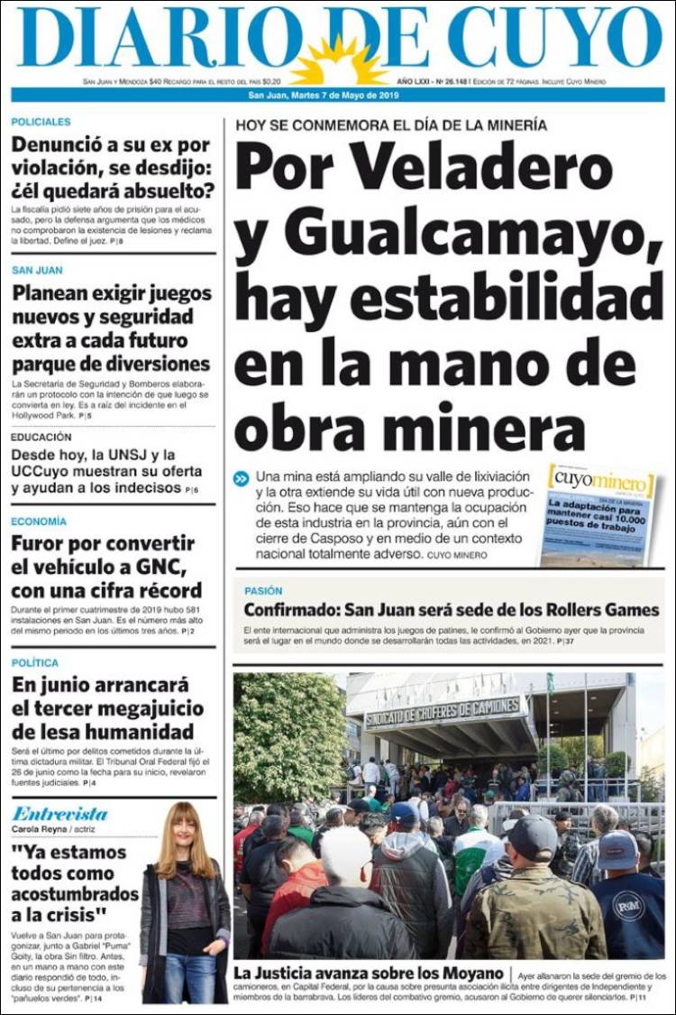 Portada de Diario de Cuyo (Argentina)