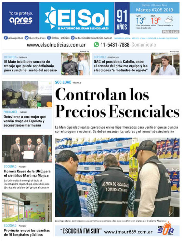 Portada de Diario El Sol (Argentina)