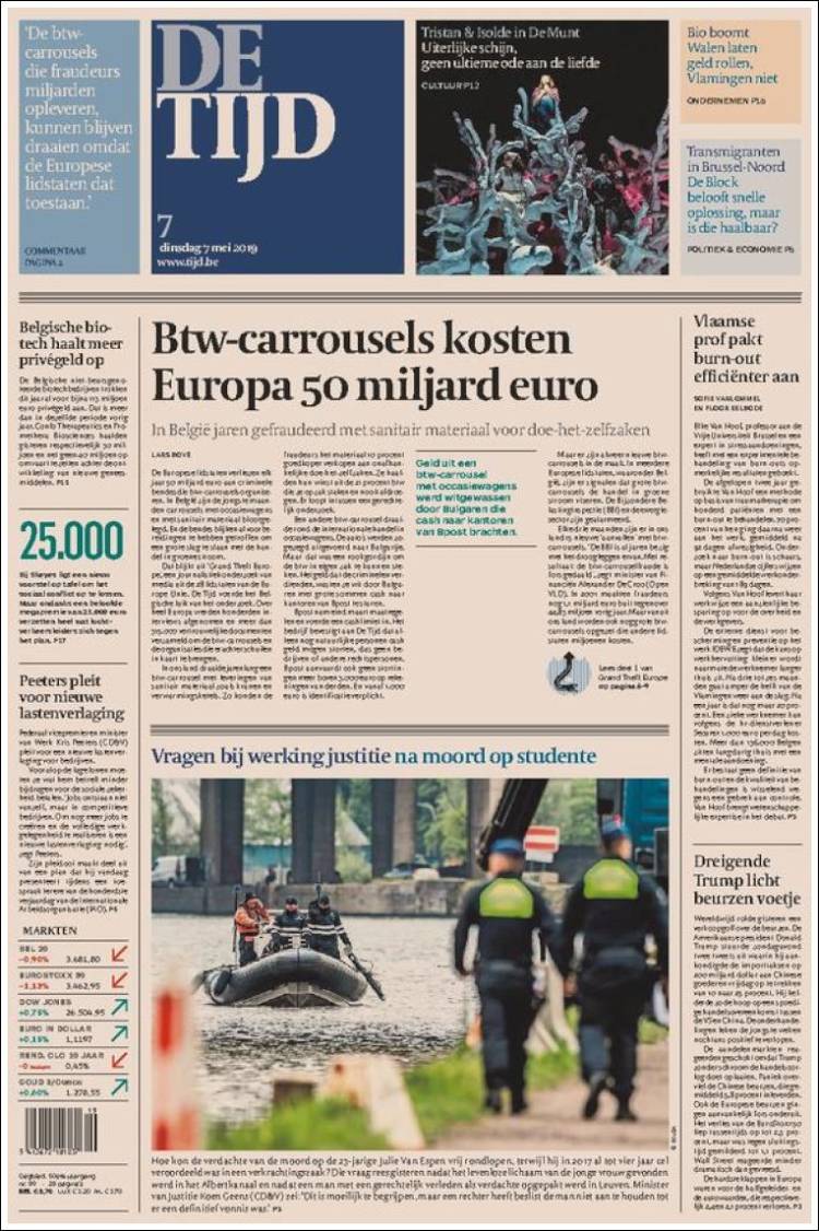 Portada de De Tijd (B&eacute;lgica)