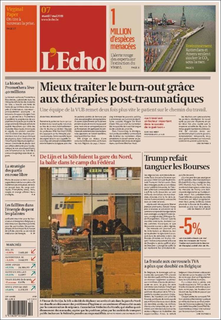 Portada de L'Echo (B&eacute;lgica)