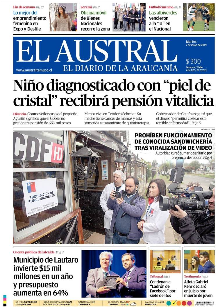 Portada de El Austral de Temuco (Chile)