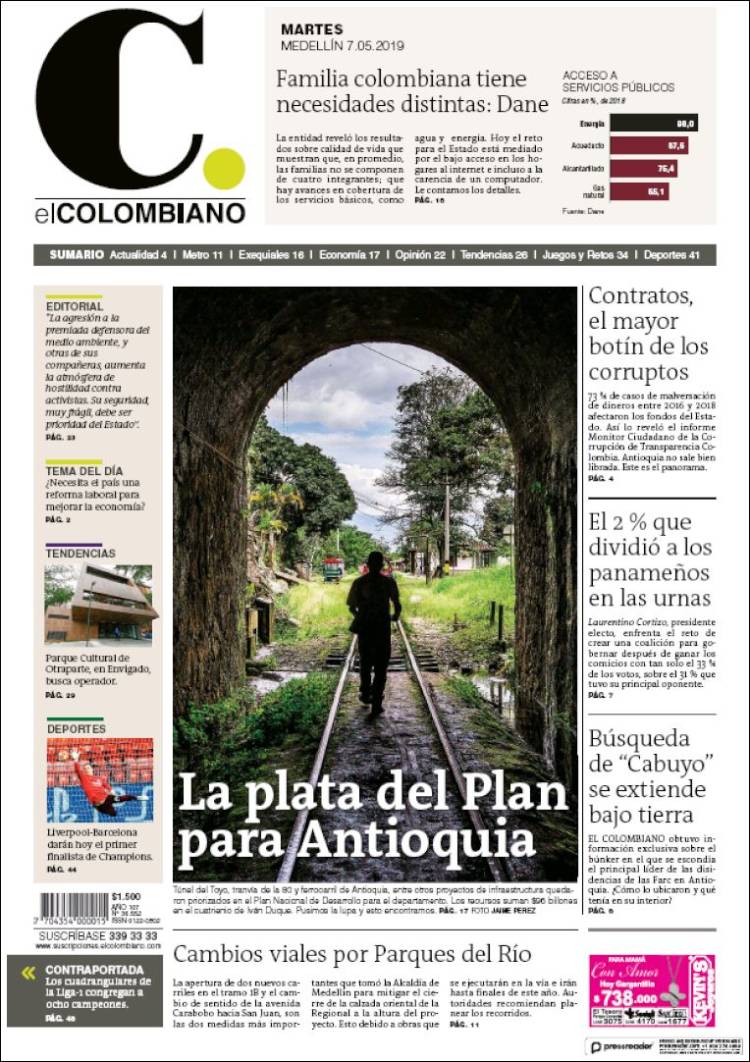 Portada de El Colombiano (Colombia)
