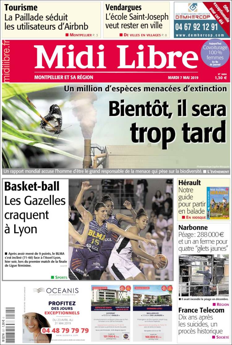 Portada de Midi Libre (Francia)