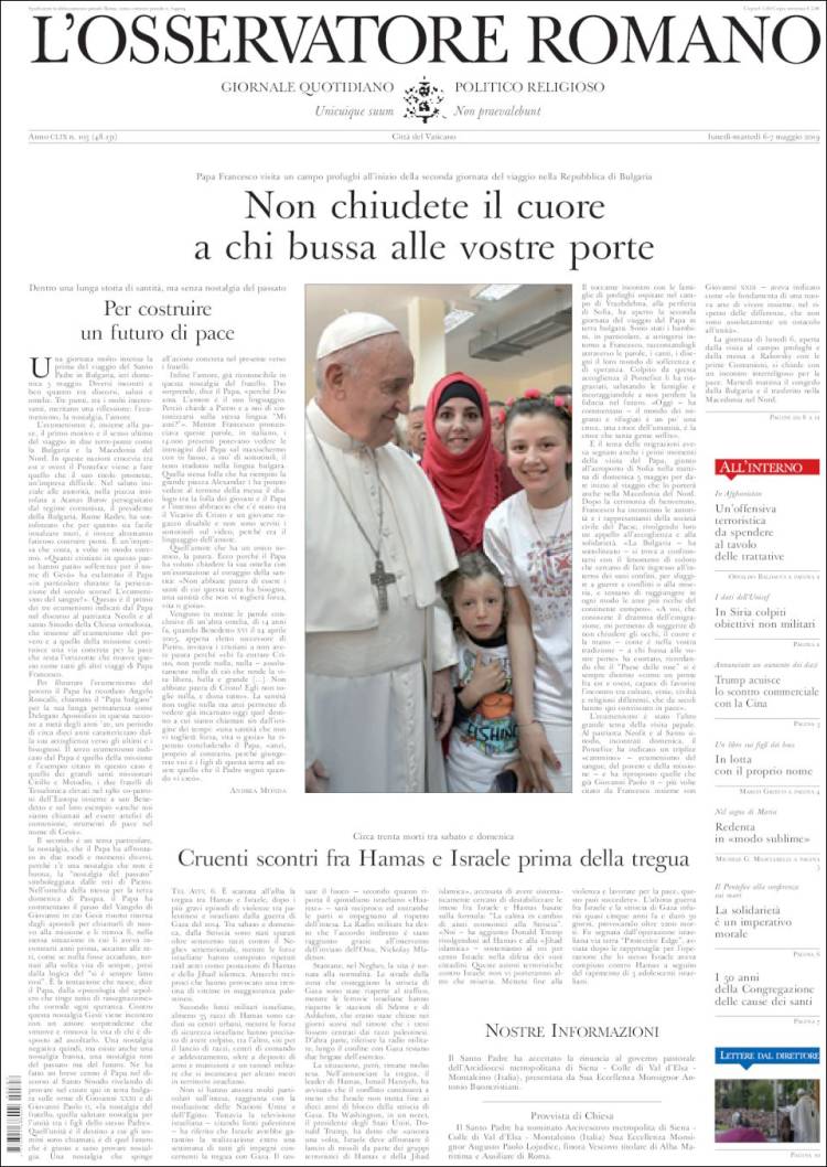 Portada de L'Osservatore Romano (Italia)