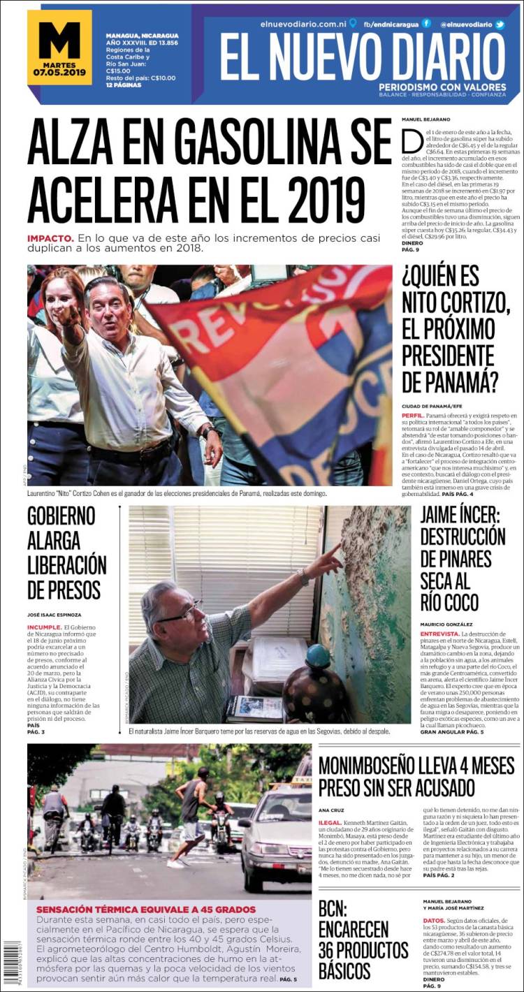 Portada de El Nuevo Diario (Nicaragua)